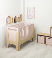 Детская кроватка IndigoWood Tower Baby 140x60cm pink / natural wood (со съемной спинкой)